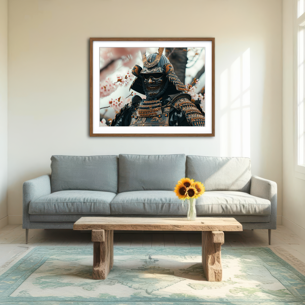AUTO-MOCKUP ROOM | Samurai Armor with Cherry Blossoms Wall Art
