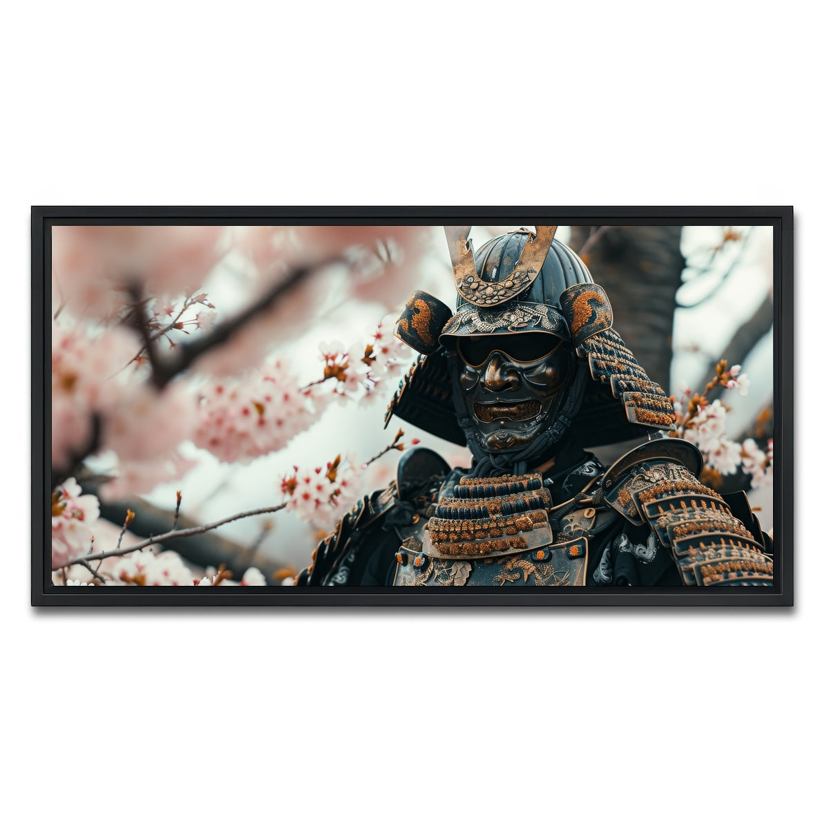 AUTO-MOCKUP WHITE | Samurai armor with cherry blossoms | 1 Piece | Black Framed Canvas | group=2x1