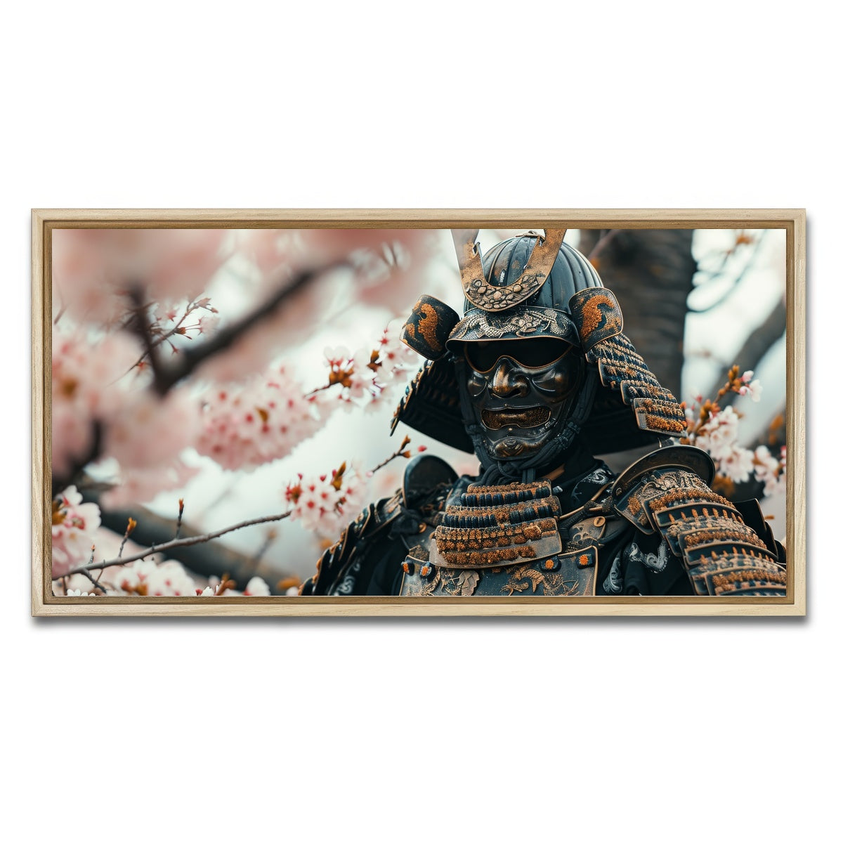 AUTO-MOCKUP WHITE | Samurai armor with cherry blossoms | 1 Piece | Natural Framed Canvas | group=2x1