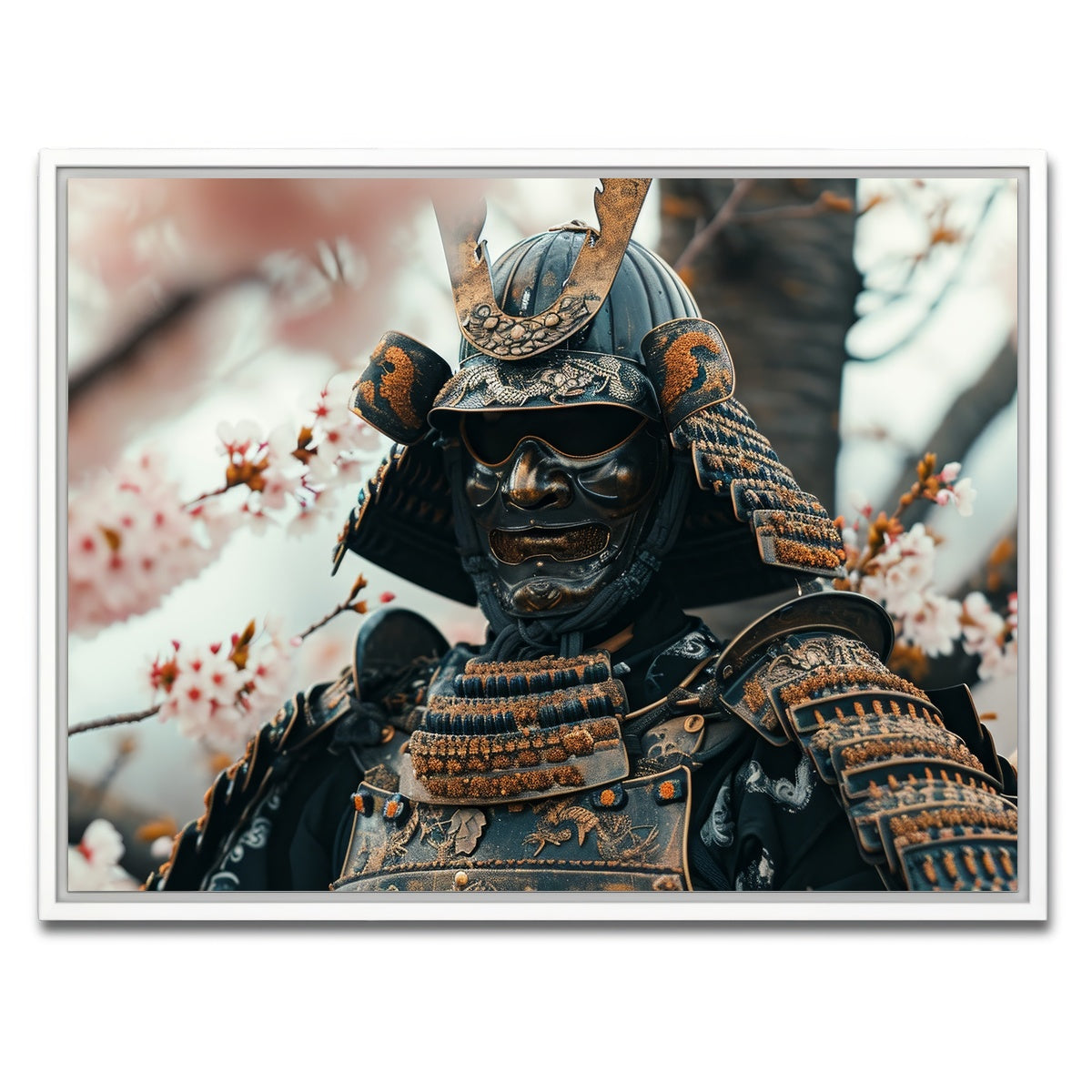 AUTO-MOCKUP WHITE | Samurai armor with cherry blossoms | 1 Piece | White Framed Canvas | group=4x3