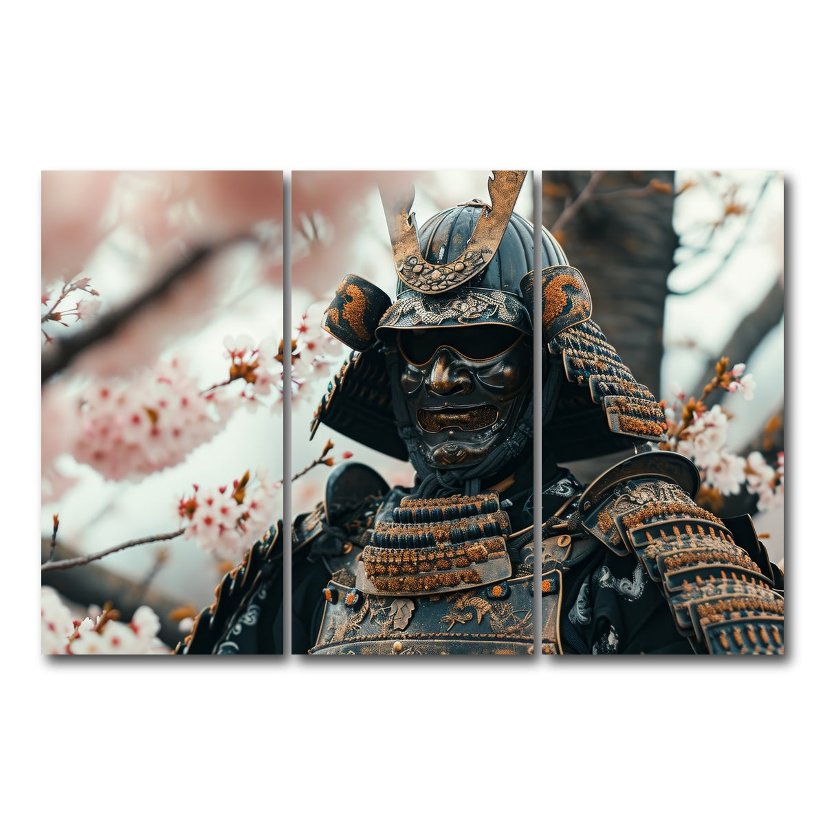 AUTO-MOCKUP WHITE | Samurai armor with cherry blossoms | 3 Piece | Gallery Wrap Canvas | group=12x24