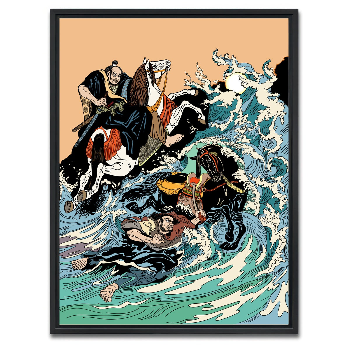 AUTO-MOCKUP WHITE | Samurai horsemen crossing a stormy sea | 1 Piece | Black Framed Canvas | group=3x4