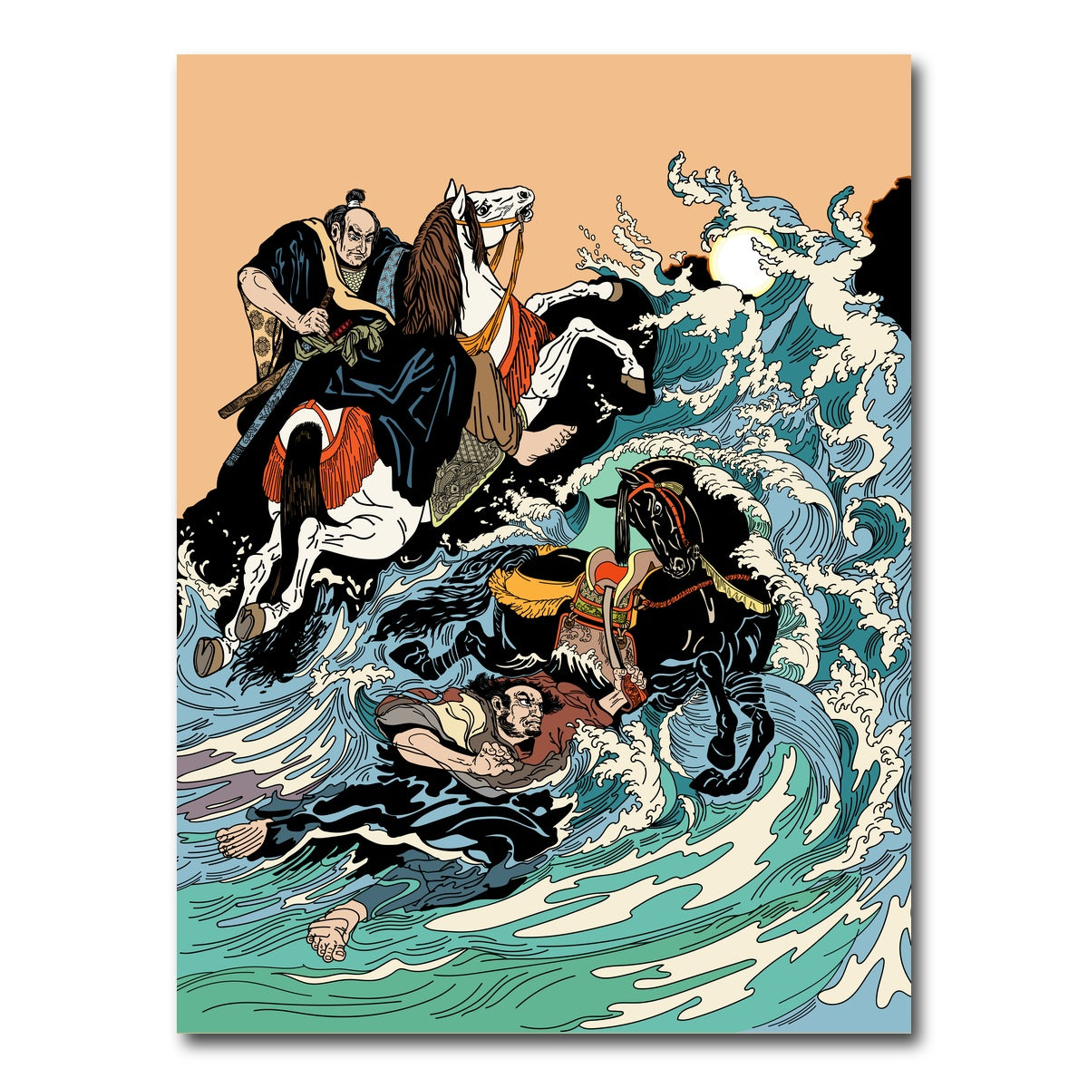AUTO-MOCKUP WHITE | Samurai horsemen crossing a stormy sea | 1 Piece | Gallery Wrap Canvas | group=3x4