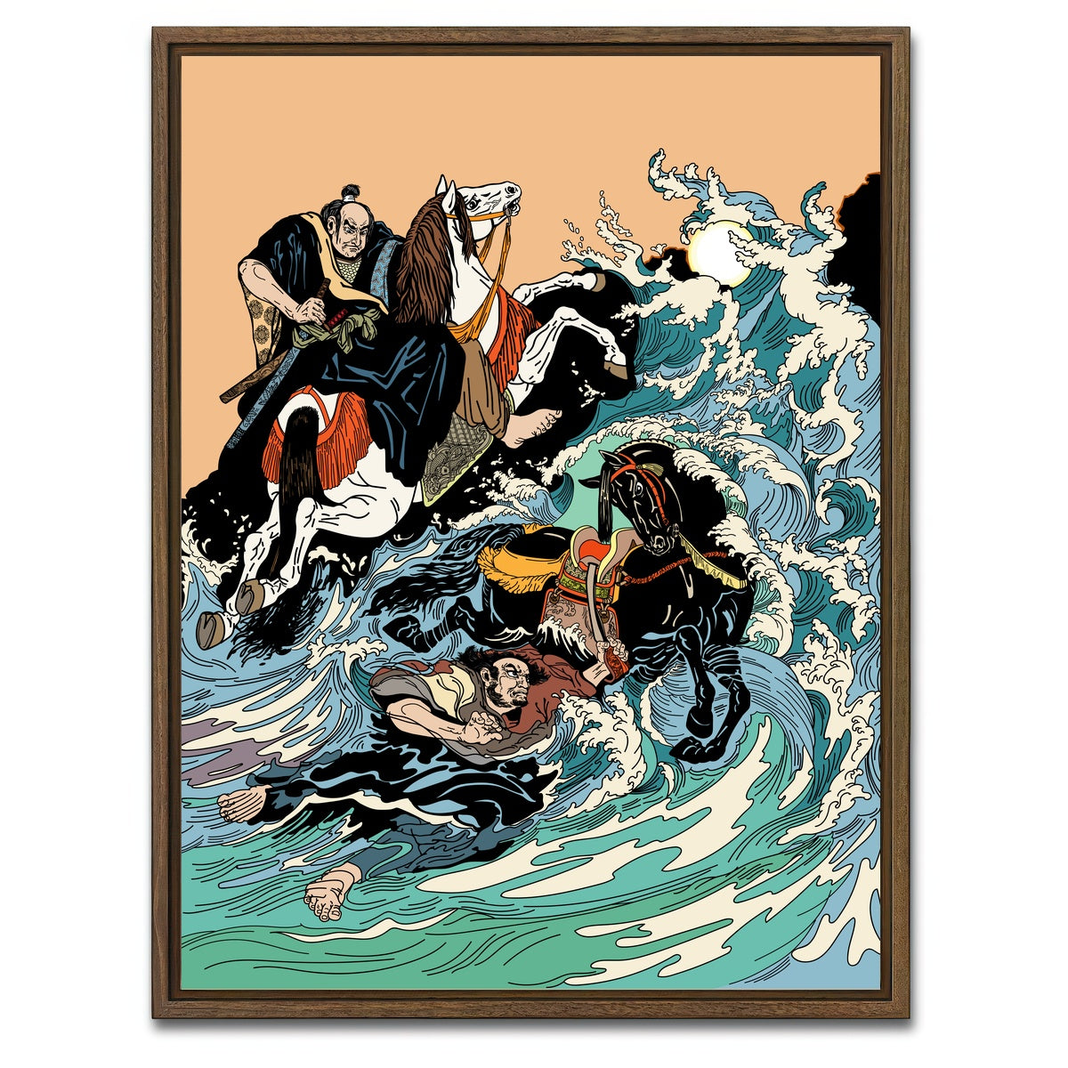 AUTO-MOCKUP WHITE | Samurai horsemen crossing a stormy sea | 1 Piece | Walnut Framed Canvas | group=3x4