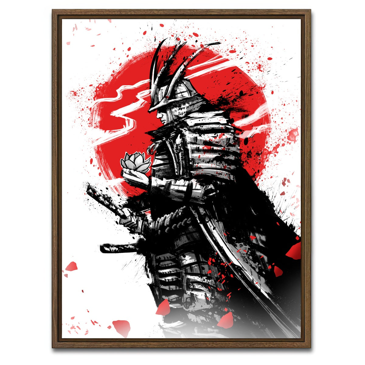 AUTO-MOCKUP WHITE | Samurai in armor and helmet | 1 Piece | Walnut Framed Canvas | group=3x4