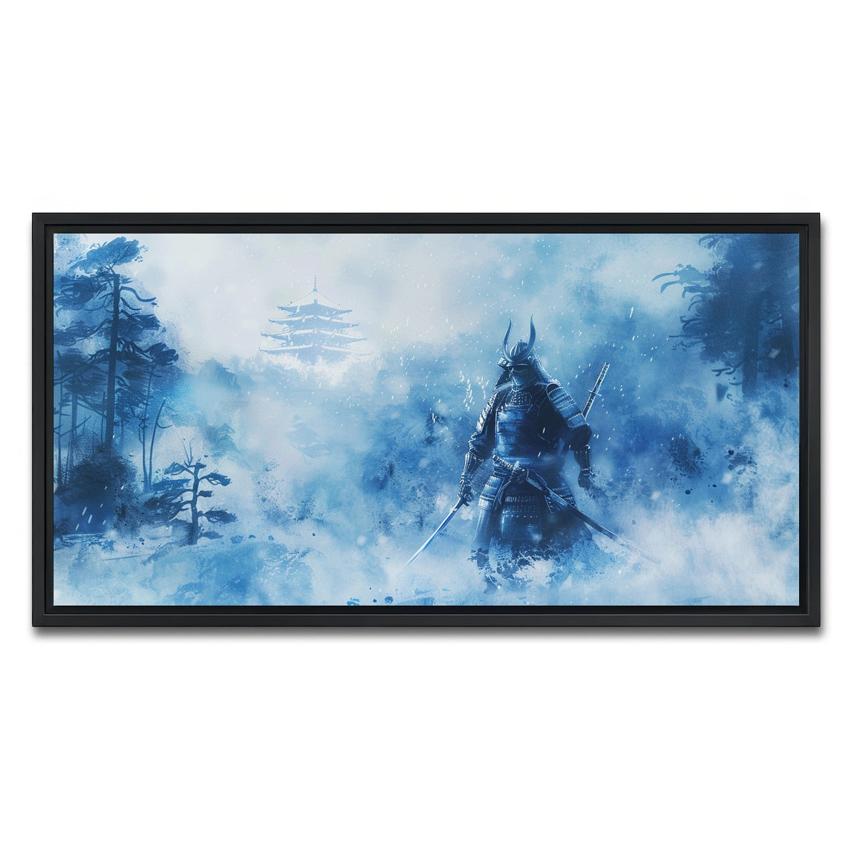 AUTO-MOCKUP WHITE | Samurai misty winter forest | 1 Piece | Black Framed Canvas | group=2x1