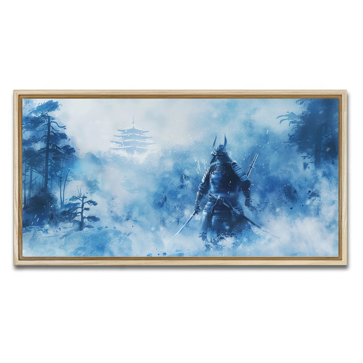 AUTO-MOCKUP WHITE | Samurai misty winter forest | 1 Piece | Natural Framed Canvas | group=2x1