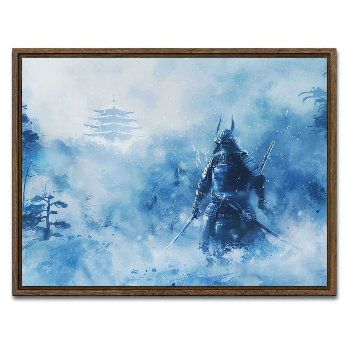 AUTO-MOCKUP WHITE | Samurai misty winter forest | 1 Piece | Walnut Framed Canvas | group=4x3