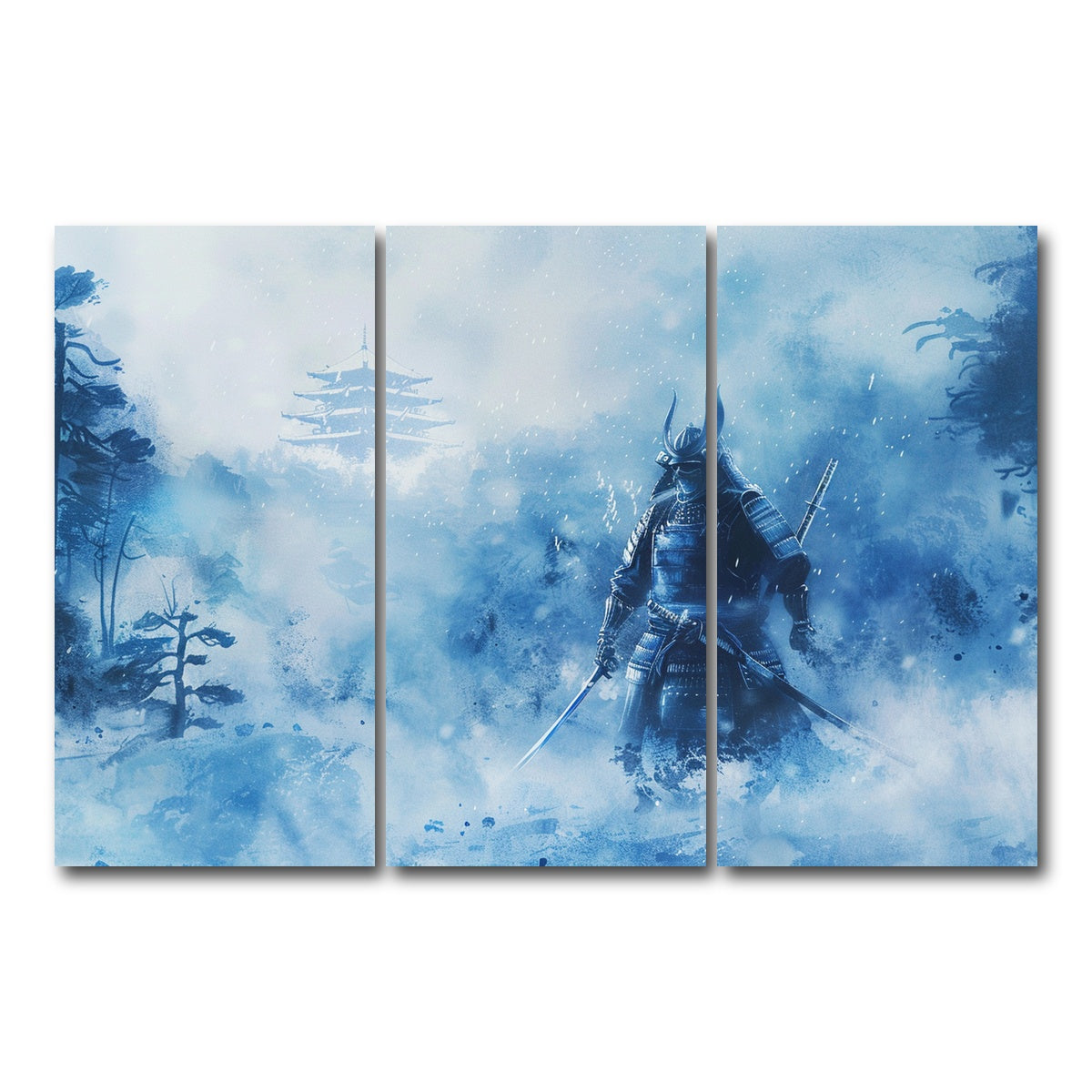 AUTO-MOCKUP WHITE | Samurai misty winter forest | 3 Piece | Gallery Wrap Canvas | group=12x24