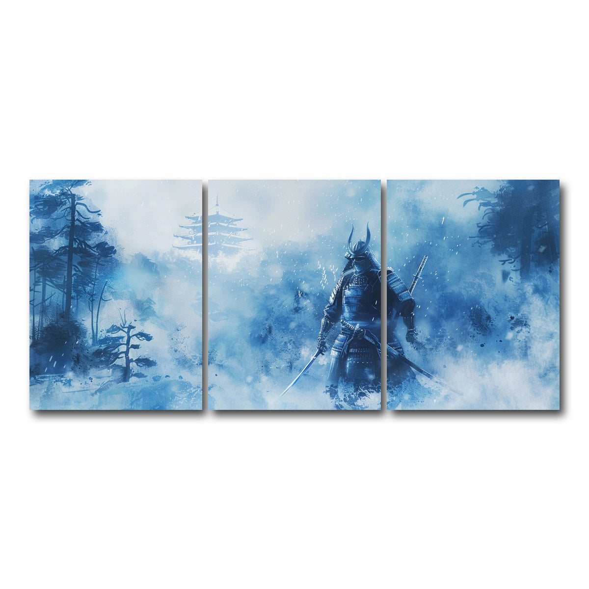 AUTO-MOCKUP WHITE | Samurai misty winter forest | 3 Piece | Gallery Wrap Canvas | group=18x24