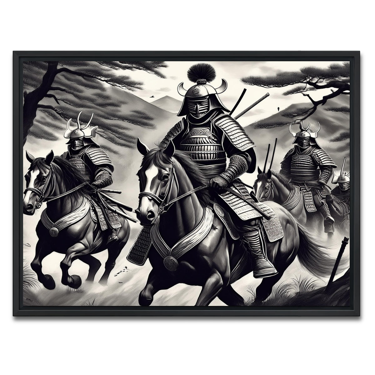 AUTO-MOCKUP WHITE | Samurai's Riding Horses | 1 Piece | Black Framed Canvas | group=4x3