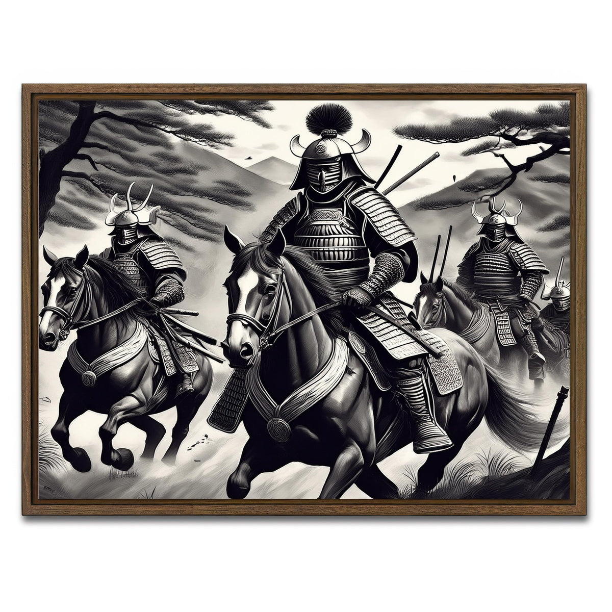 AUTO-MOCKUP WHITE | Samurai's Riding Horses | 1 Piece | Walnut Framed Canvas | group=4x3