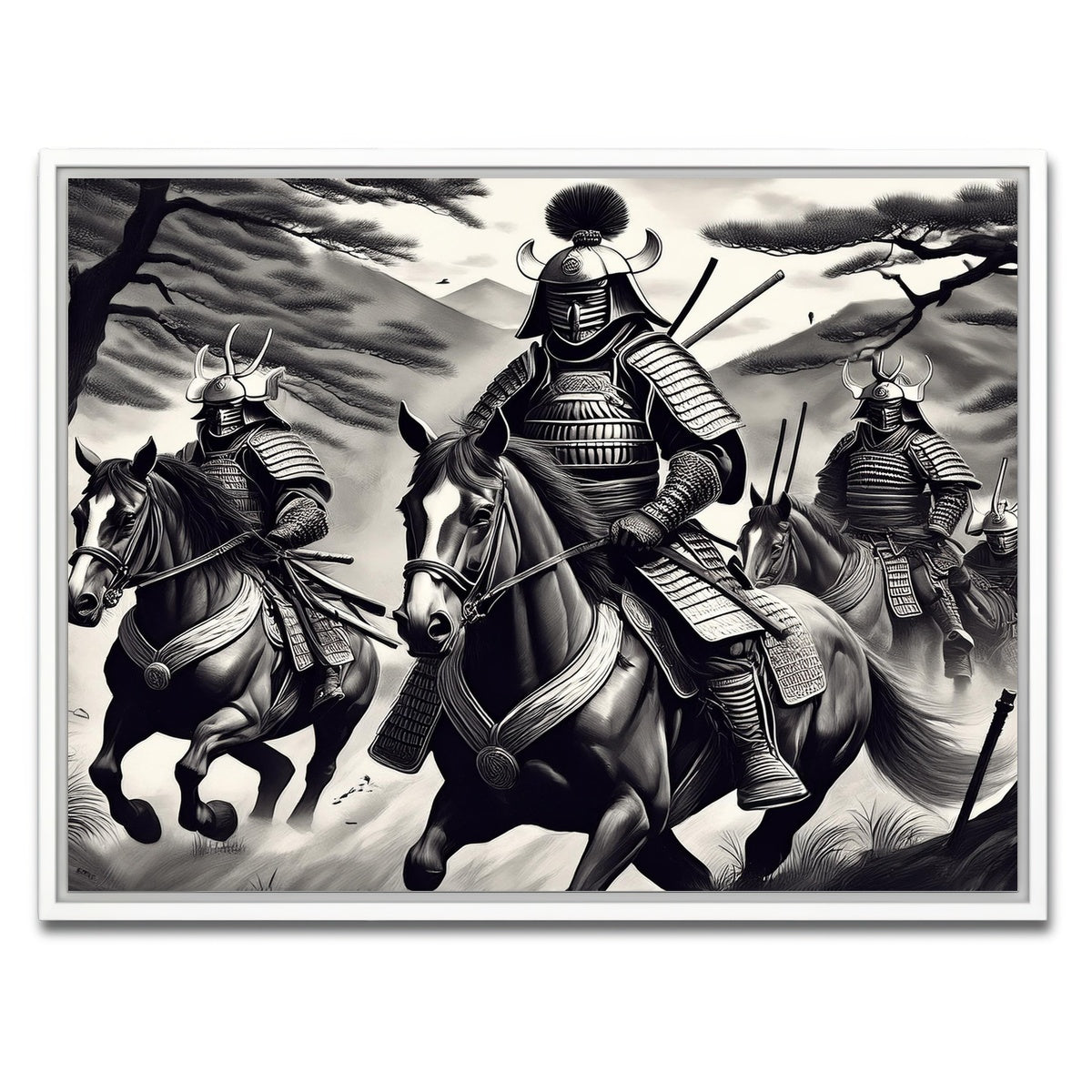 AUTO-MOCKUP WHITE | Samurai's Riding Horses | 1 Piece | White Framed Canvas | group=4x3