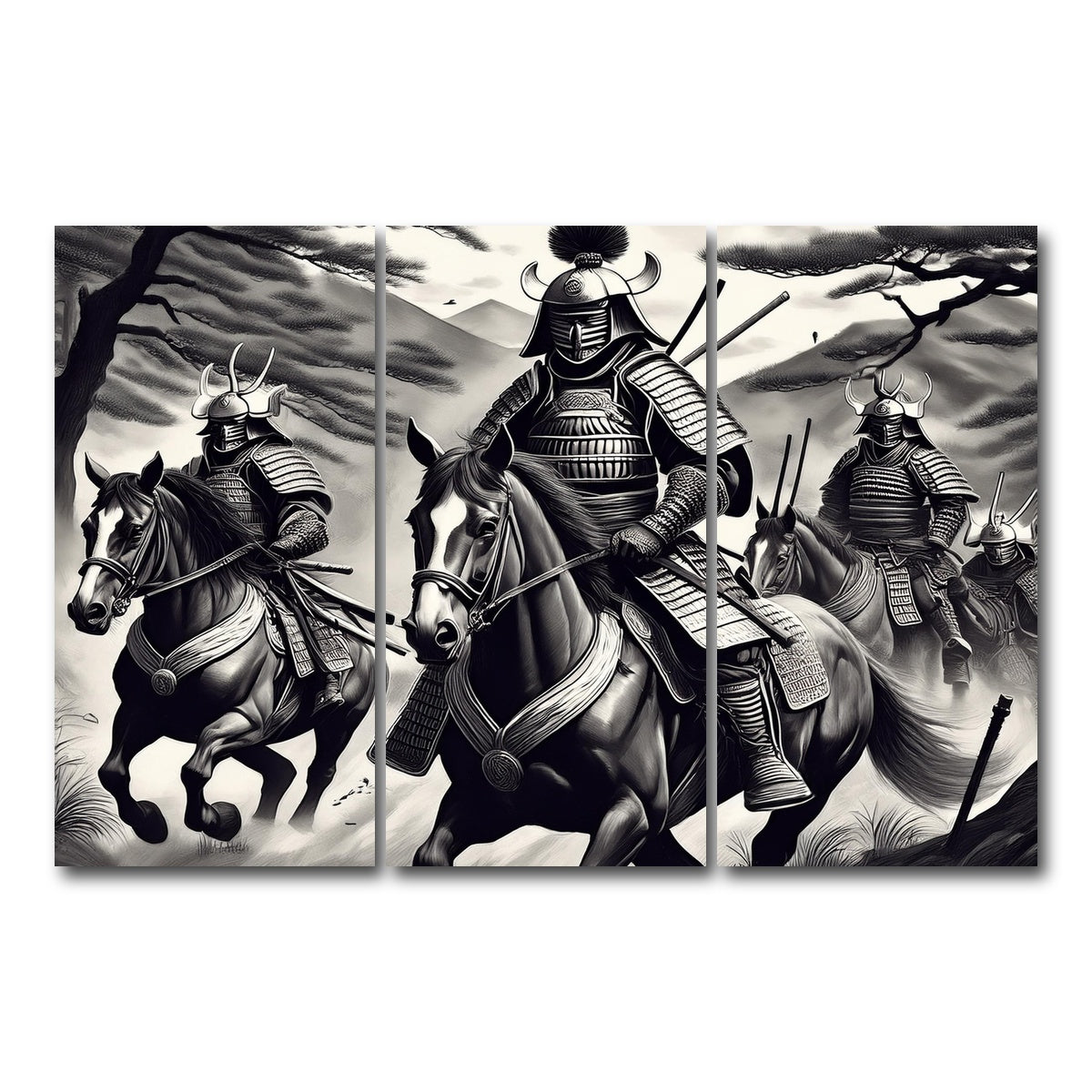 AUTO-MOCKUP WHITE | Samurai's Riding Horses | 3 Piece | Gallery Wrap Canvas | group=12x24