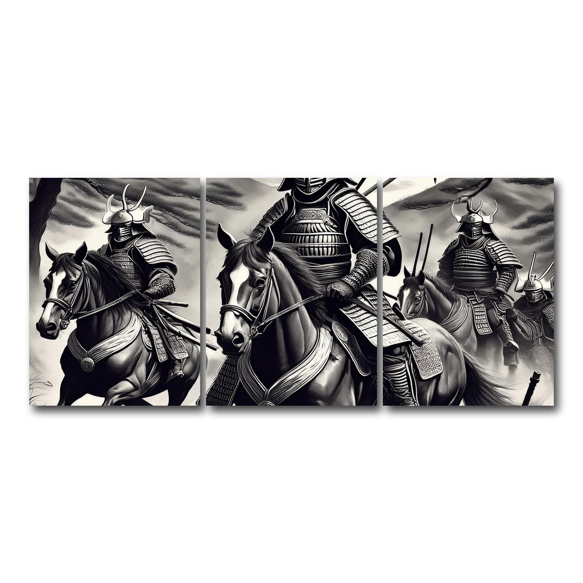 AUTO-MOCKUP WHITE | Samurai's Riding Horses | 3 Piece | Gallery Wrap Canvas | group=18x24