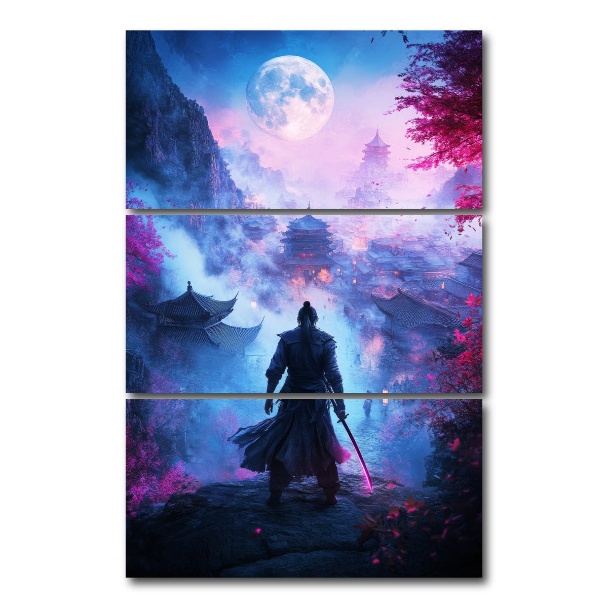 AUTO-MOCKUP WHITE | Samurai warrior after battle | 3 Piece | Gallery Wrap Canvas | group=12x24_stacked