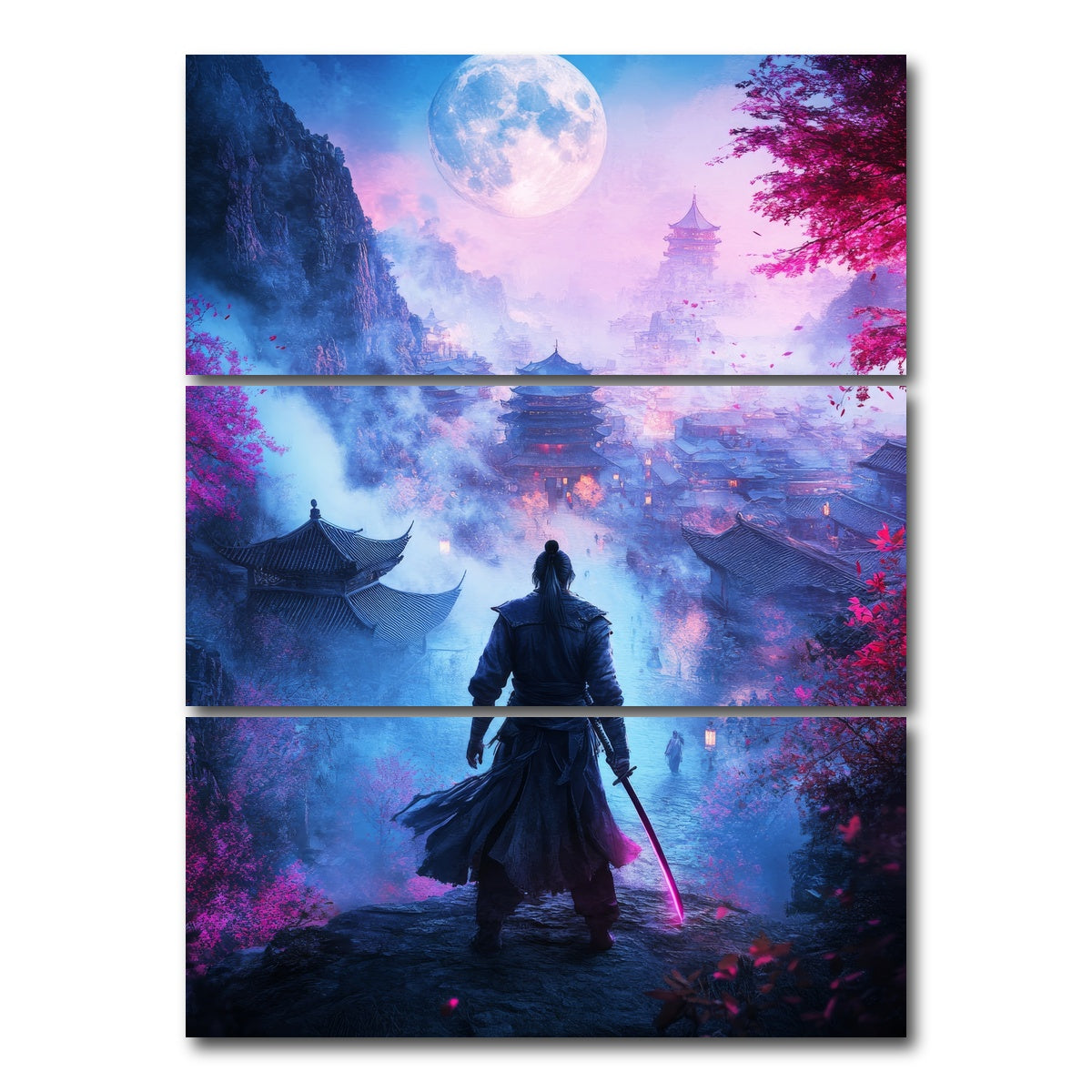 AUTO-MOCKUP WHITE | Samurai warrior after battle | 3 Piece | Gallery Wrap Canvas | group=8x18_stacked