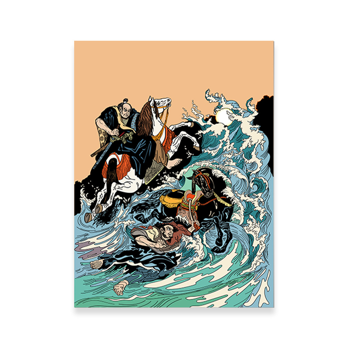 Samurai Horsemen Crossing a Stormy Sea Wall Art