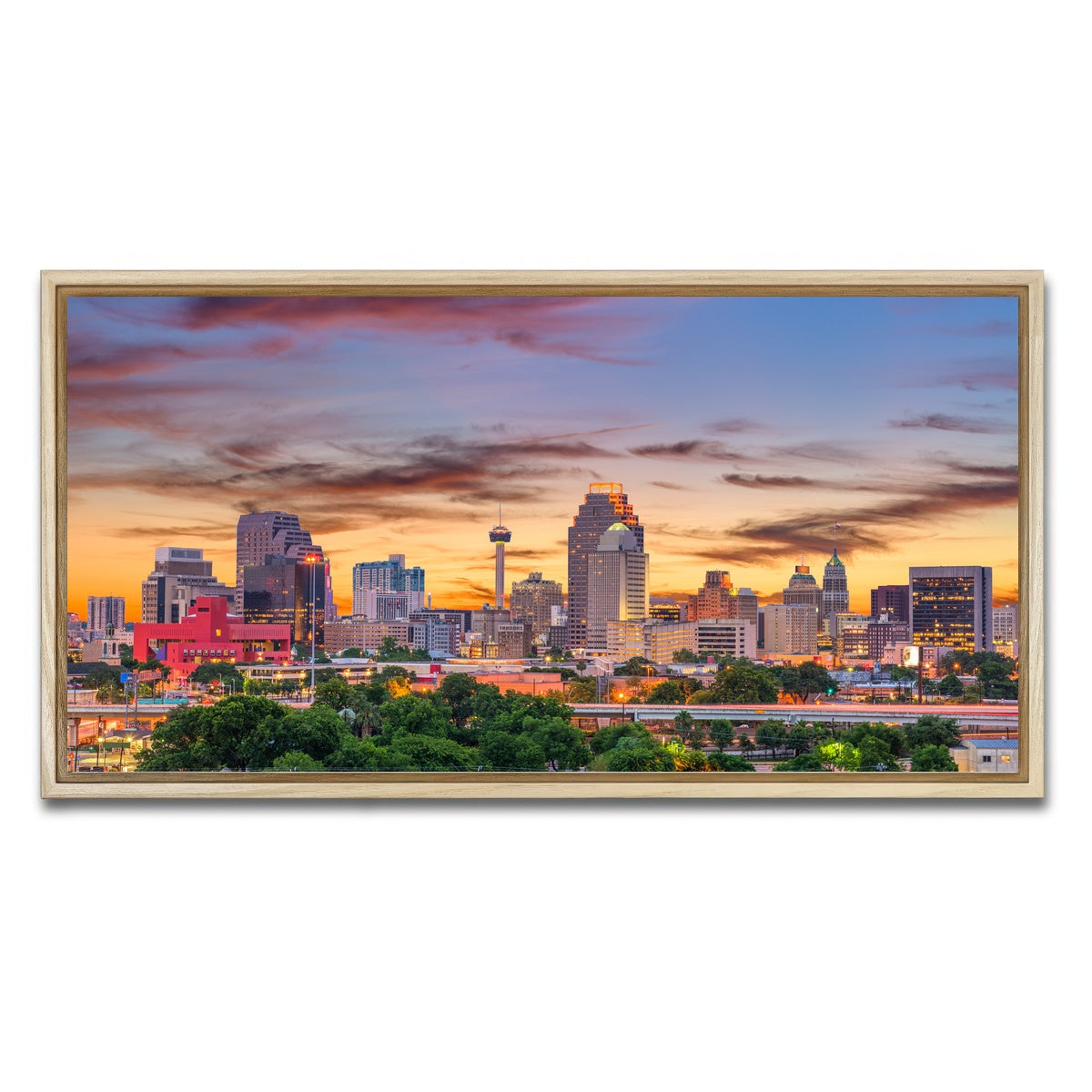 AUTO-MOCKUP WHITE | San Antonio Skyline | 1 Piece | Natural Framed Canvas | group=2x1