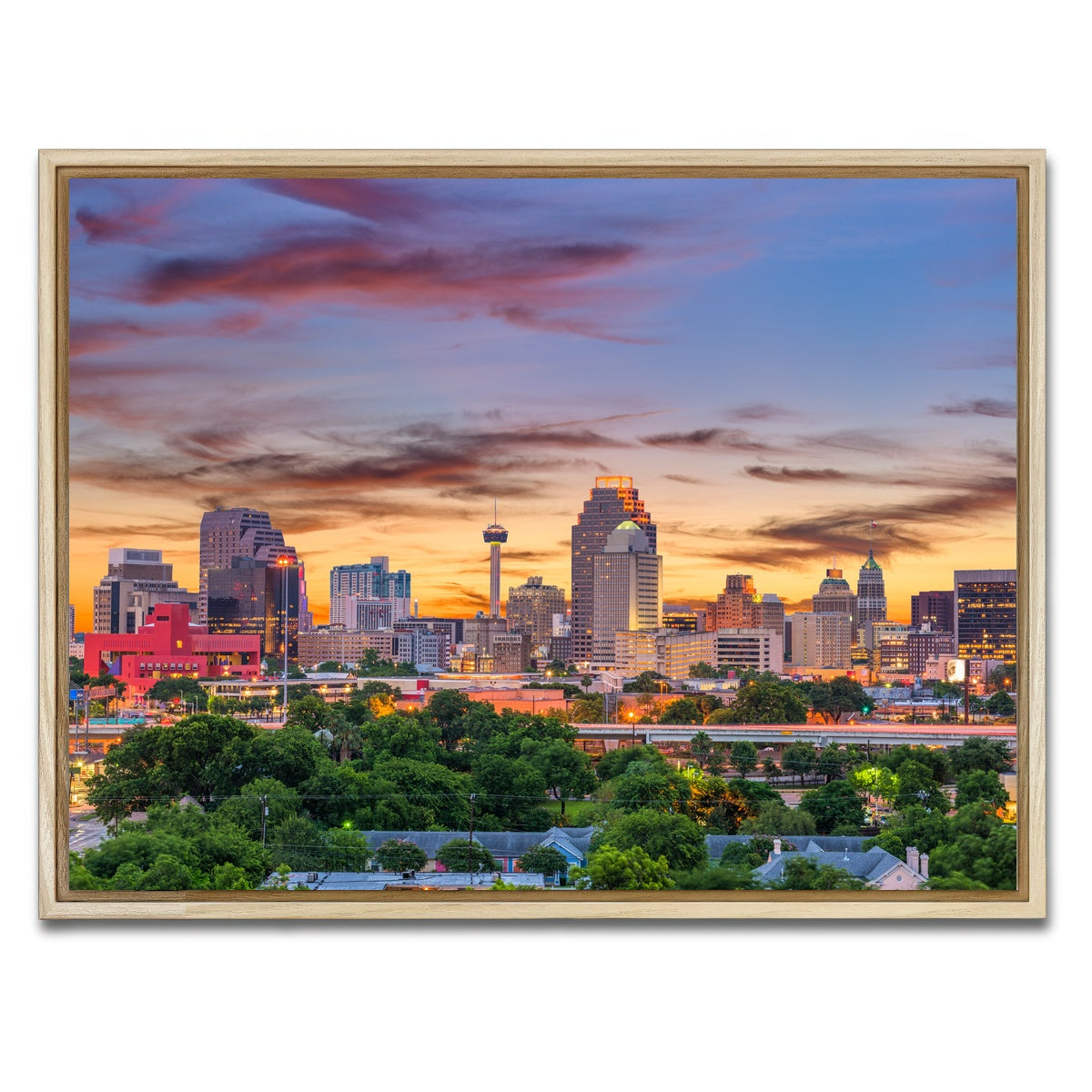 AUTO-MOCKUP WHITE | San Antonio Skyline | 1 Piece | Natural Framed Canvas | group=4x3