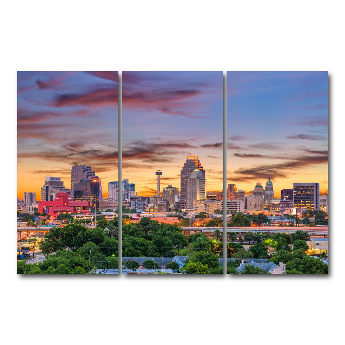AUTO-MOCKUP WHITE | San Antonio Skyline | 3 Piece | Gallery Wrap Canvas | group=12x24