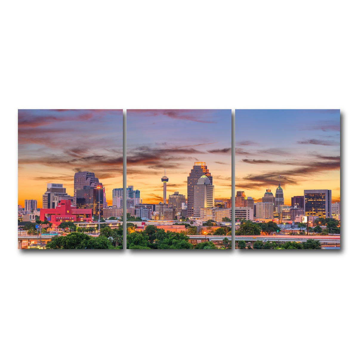 AUTO-MOCKUP WHITE | San Antonio Skyline | 3 Piece | Gallery Wrap Canvas | group=18x24