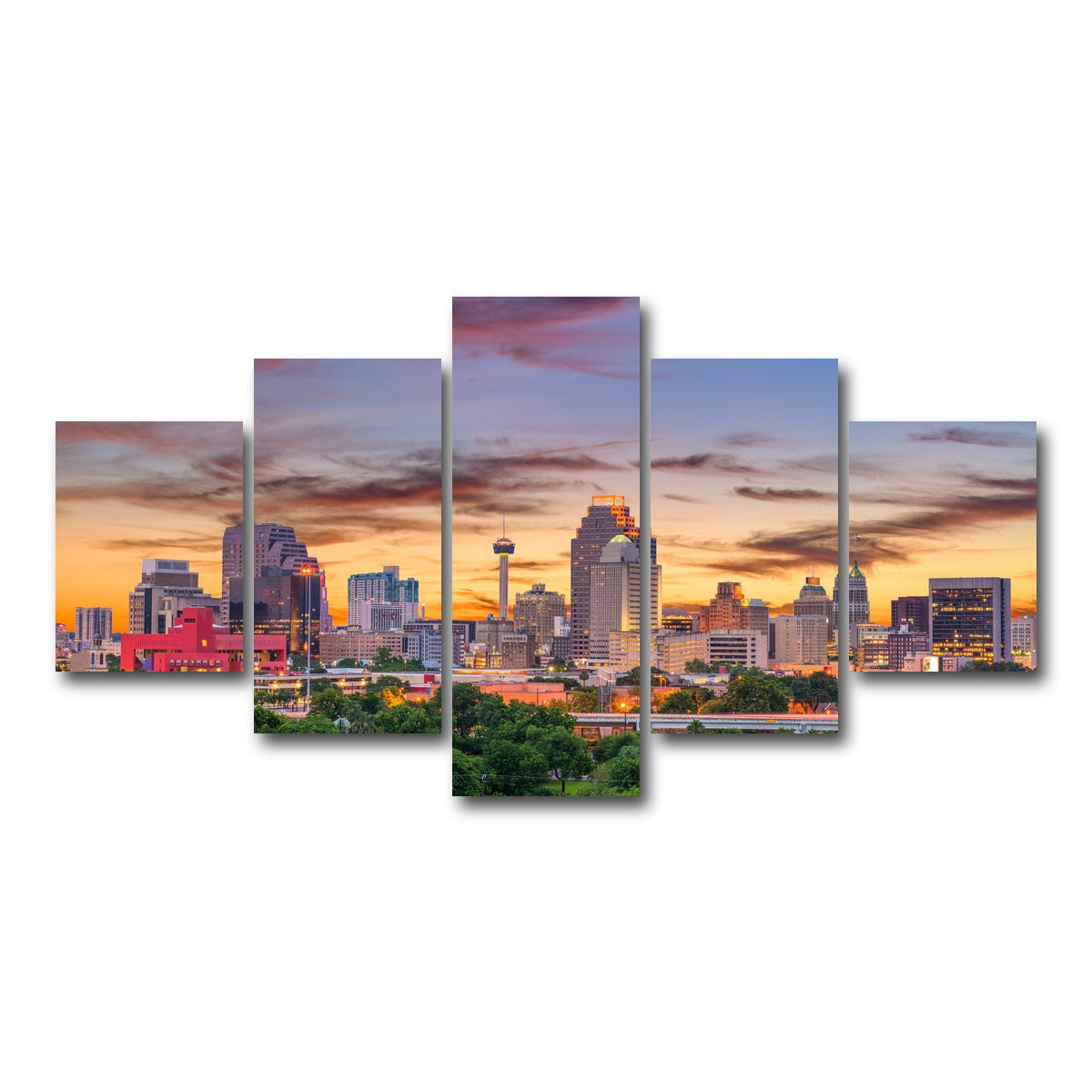 AUTO-MOCKUP WHITE | San Antonio Skyline | 5 Piece | Gallery Wrap Canvas | group=5_short