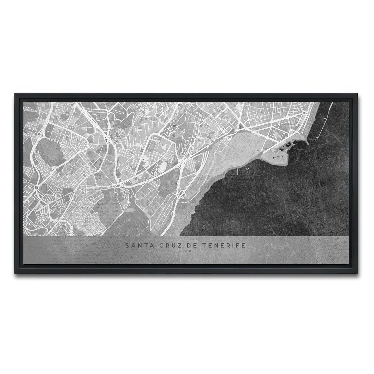 AUTO-MOCKUP WHITE | Santa Cruz De Tenerife Map 2 | 1 Piece | Black Framed Canvas | group=2x1