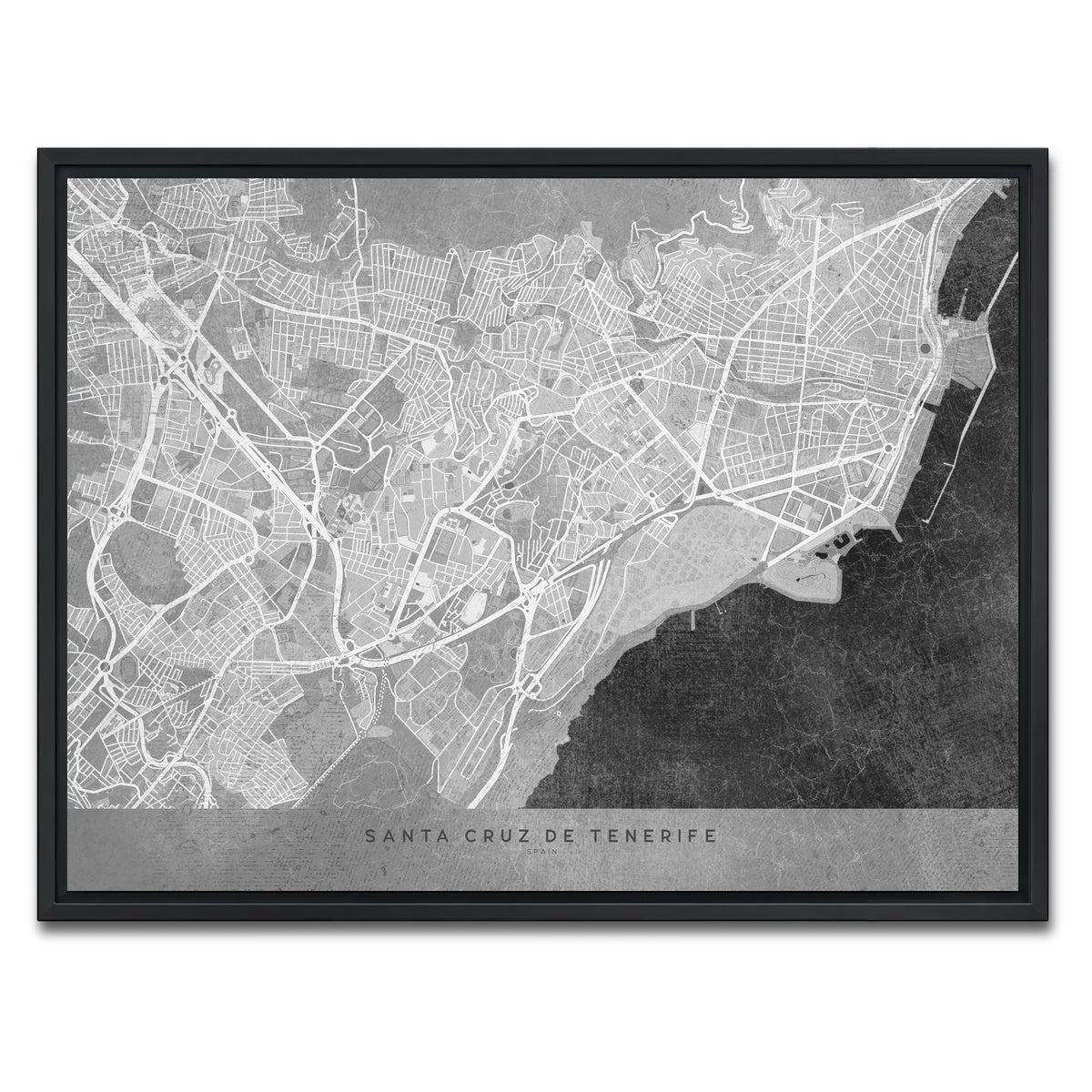 AUTO-MOCKUP WHITE | Santa Cruz De Tenerife Map 2 | 1 Piece | Black Framed Canvas | group=4x3