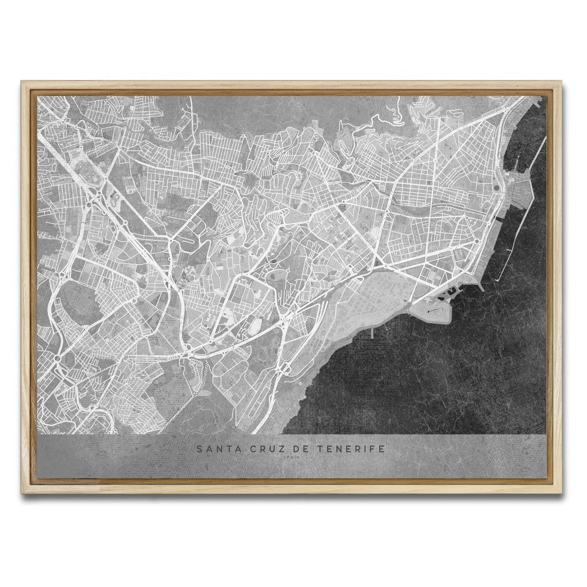 AUTO-MOCKUP WHITE | Santa Cruz De Tenerife Map 2 | 1 Piece | Natural Framed Canvas | group=4x3
