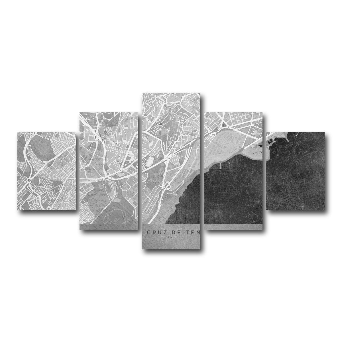 AUTO-MOCKUP WHITE | Santa Cruz De Tenerife Map 2 | 5 Piece | Gallery Wrap Canvas | group=5_short