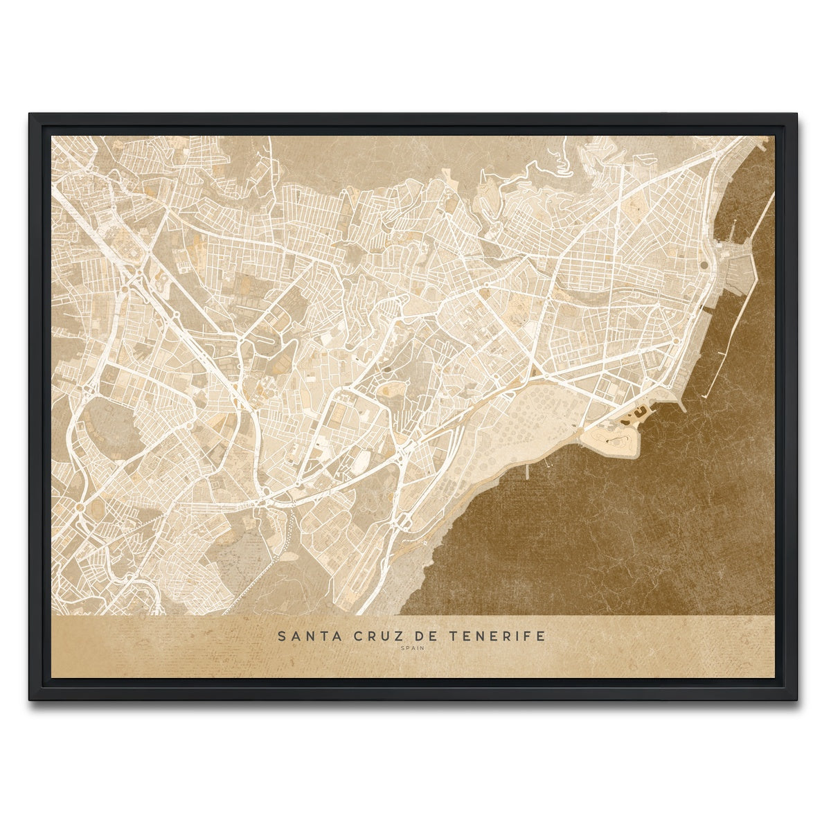 AUTO-MOCKUP WHITE | Santa Cruz De Tenerife Map | 1 Piece | Black Framed Canvas | group=4x3
