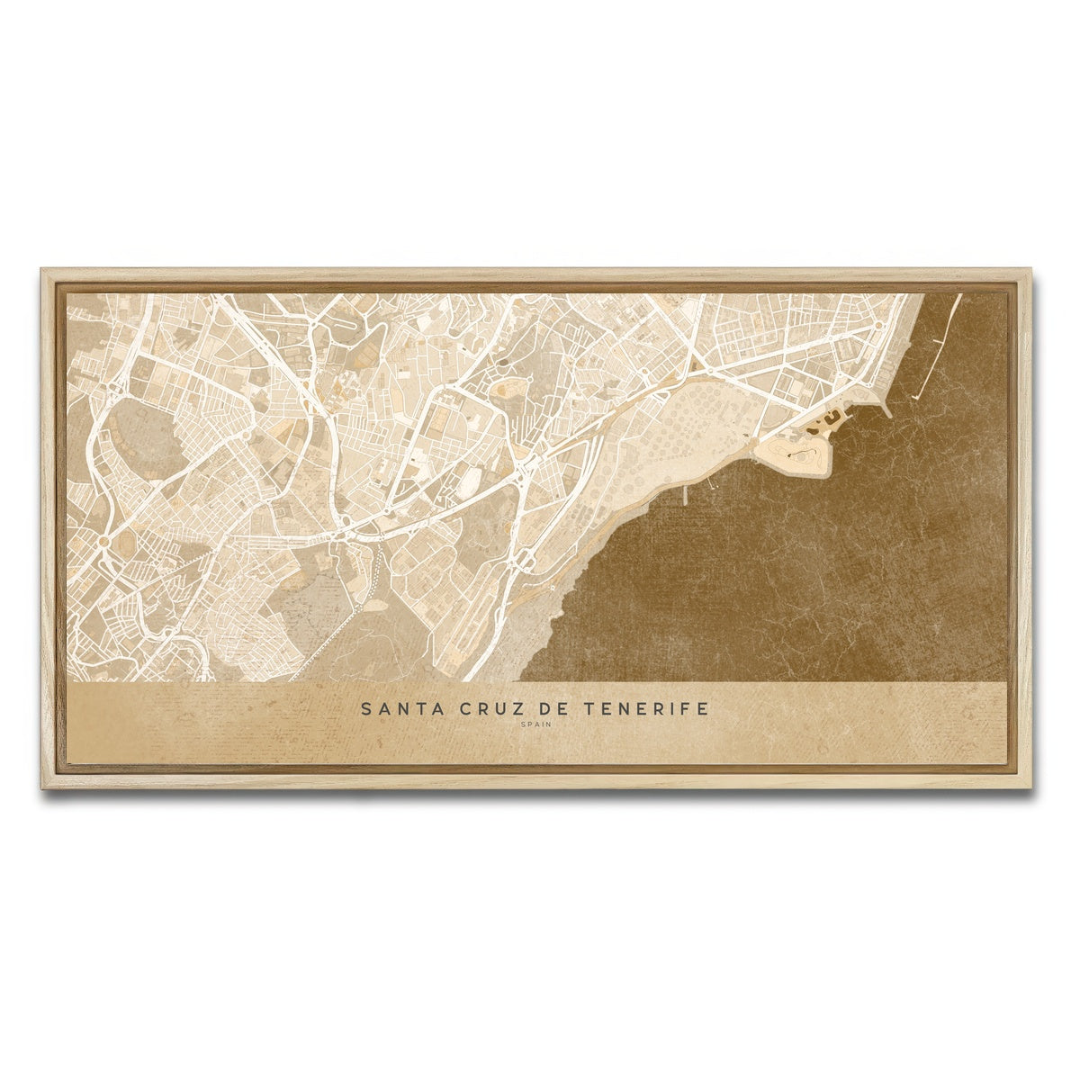 AUTO-MOCKUP WHITE | Santa Cruz De Tenerife Map | 1 Piece | Natural Framed Canvas | group=2x1