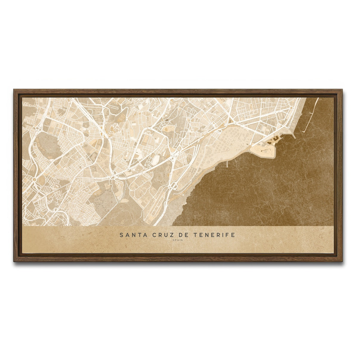 AUTO-MOCKUP WHITE | Santa Cruz De Tenerife Map | 1 Piece | Walnut Framed Canvas | group=2x1