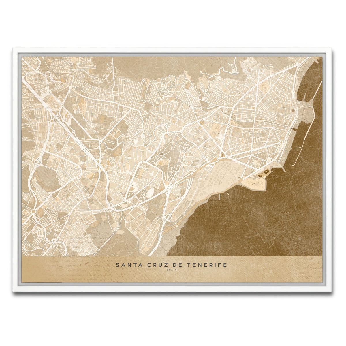 AUTO-MOCKUP WHITE | Santa Cruz De Tenerife Map | 1 Piece | White Framed Canvas | group=4x3