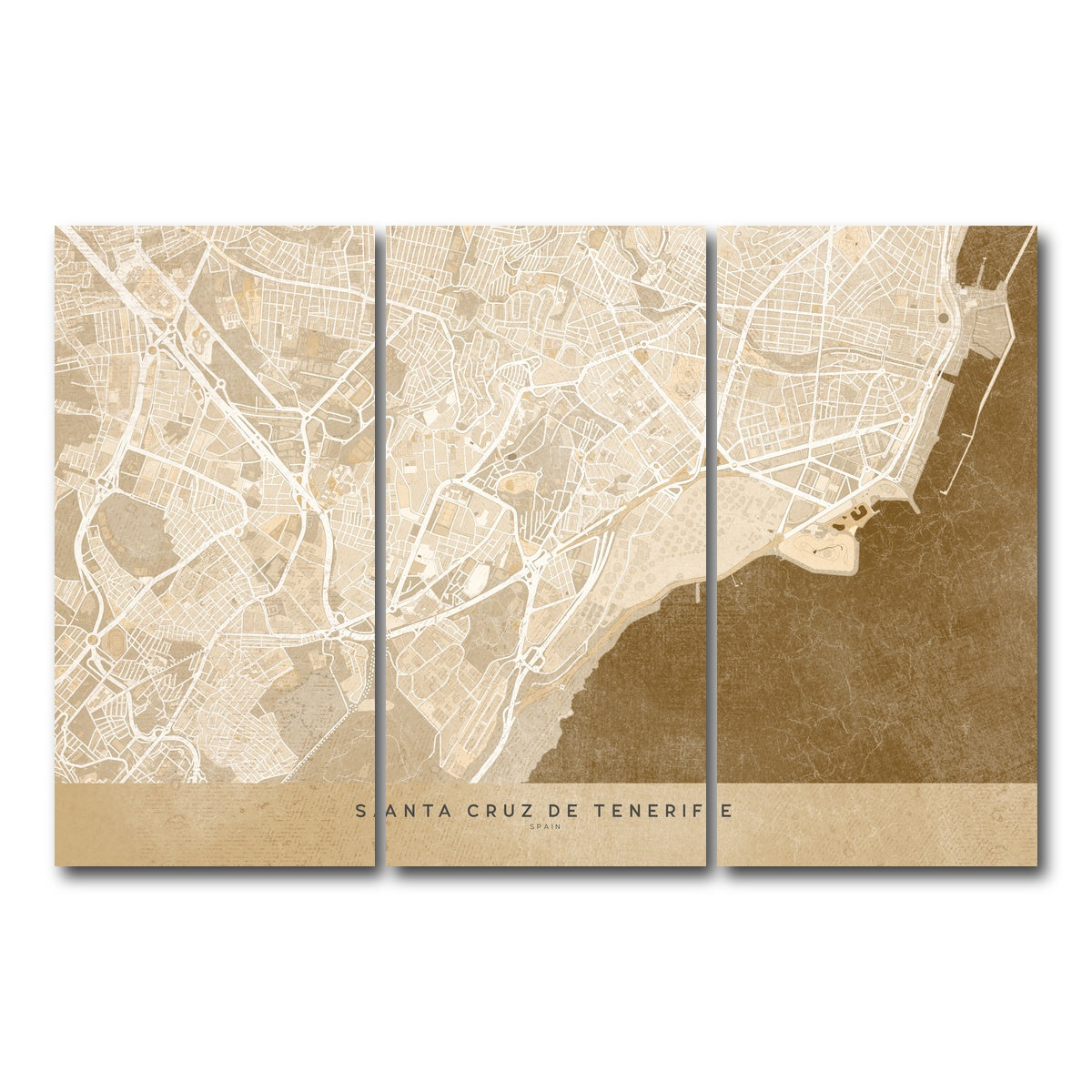 AUTO-MOCKUP WHITE | Santa Cruz De Tenerife Map | 3 Piece | Gallery Wrap Canvas | group=12x24