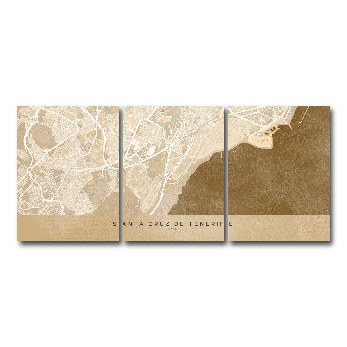 AUTO-MOCKUP WHITE | Santa Cruz De Tenerife Map | 3 Piece | Gallery Wrap Canvas | group=18x24