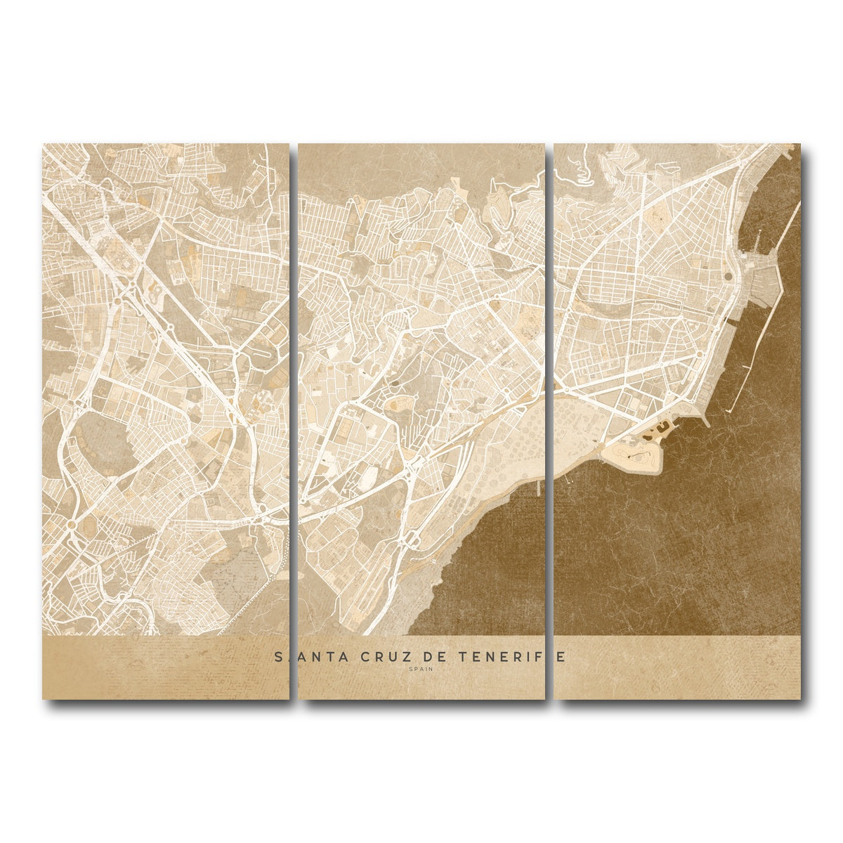 AUTO-MOCKUP WHITE | Santa Cruz De Tenerife Map | 3 Piece | Gallery Wrap Canvas | group=8x18