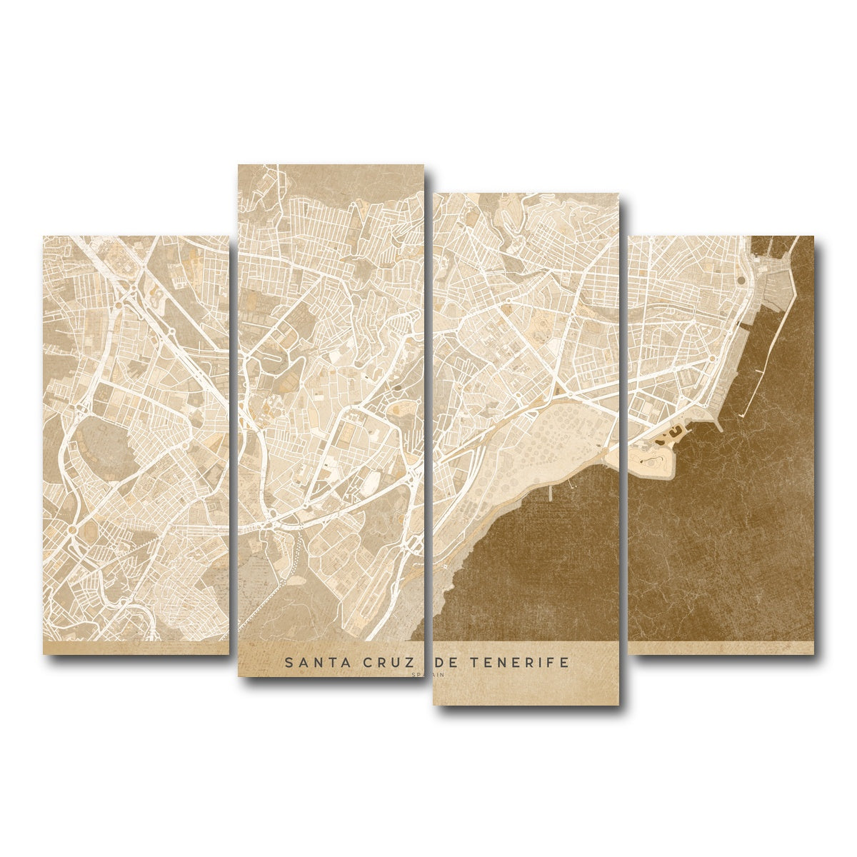 AUTO-MOCKUP WHITE | Santa Cruz De Tenerife Map | 4 Piece | Gallery Wrap Canvas | group=4_normal