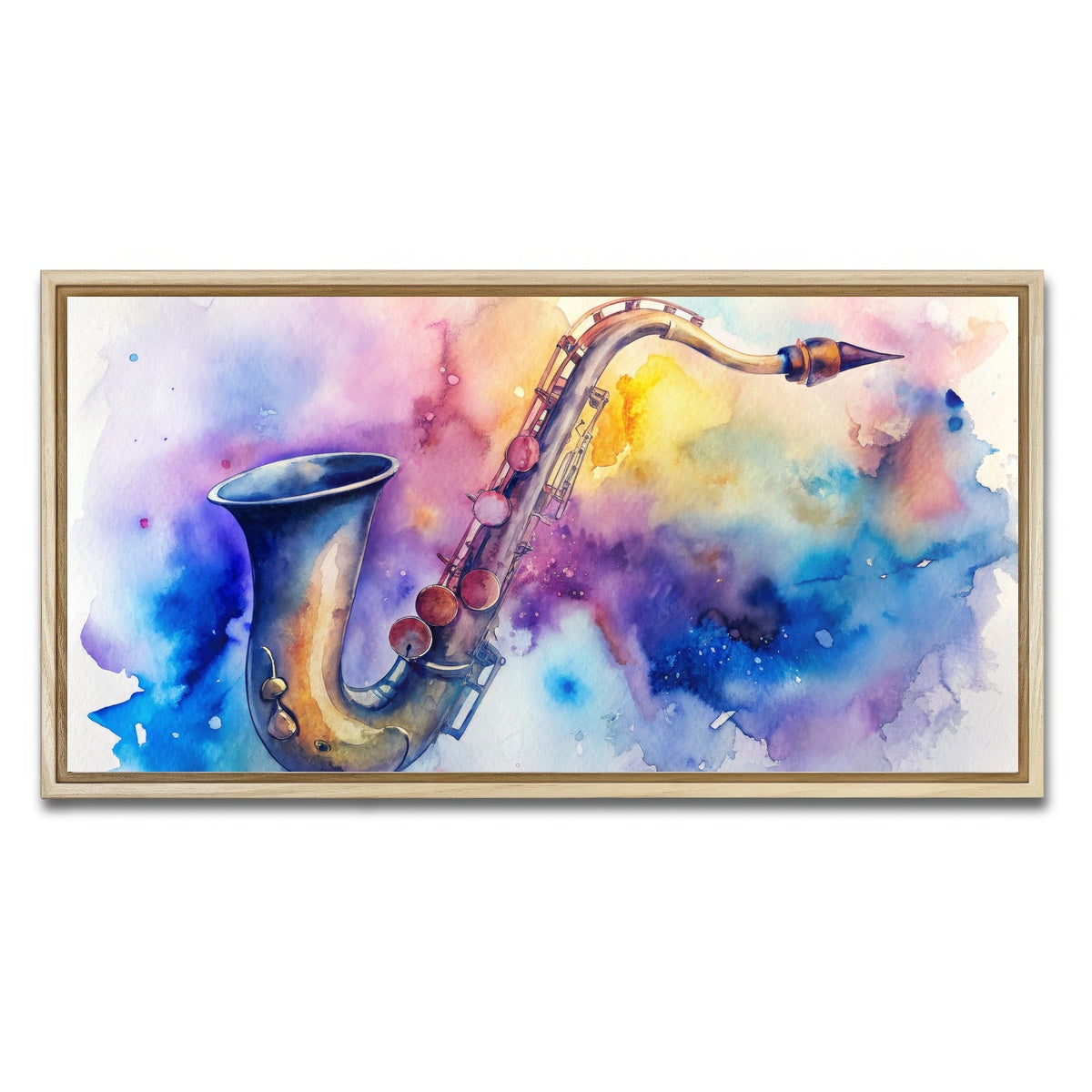 AUTO-MOCKUP WHITE | Saxophone Watercolor | 1 Piece | Natural Framed Canvas | group=2x1