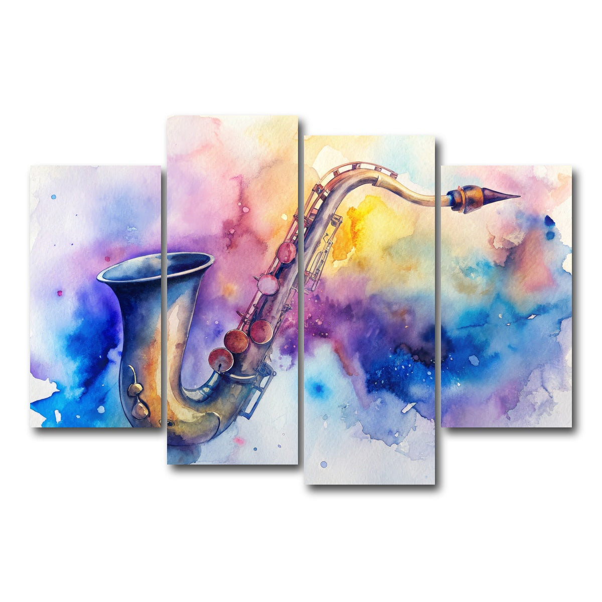 AUTO-MOCKUP WHITE | Saxophone Watercolor | 4 Piece | Gallery Wrap Canvas | group=4_short