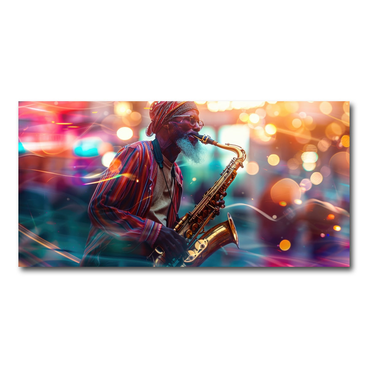 AUTO-MOCKUP WHITE | Saxophonist in the city lights | 1 Piece | Gallery Wrap Canvas | group=2x1