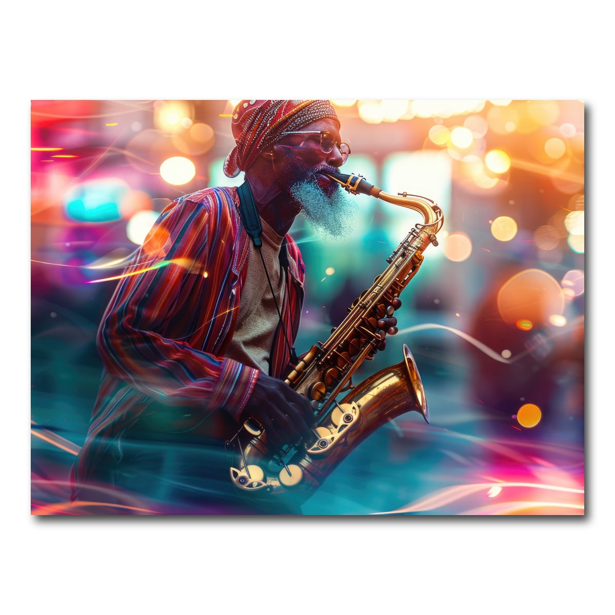 AUTO-MOCKUP WHITE | Saxophonist in the city lights | 1 Piece | Gallery Wrap Canvas | group=4x3