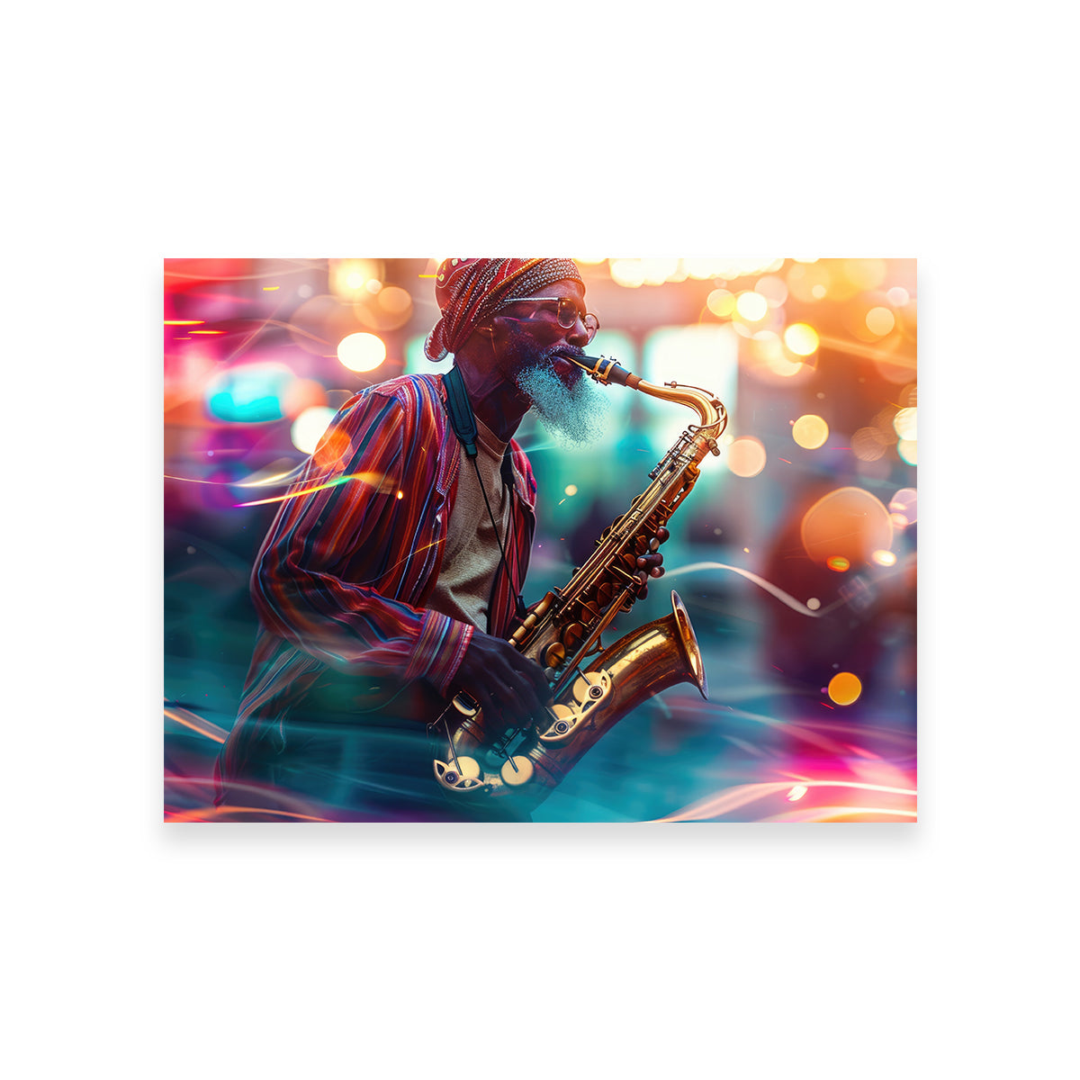 Saxophonist in the City Lights Wall Art