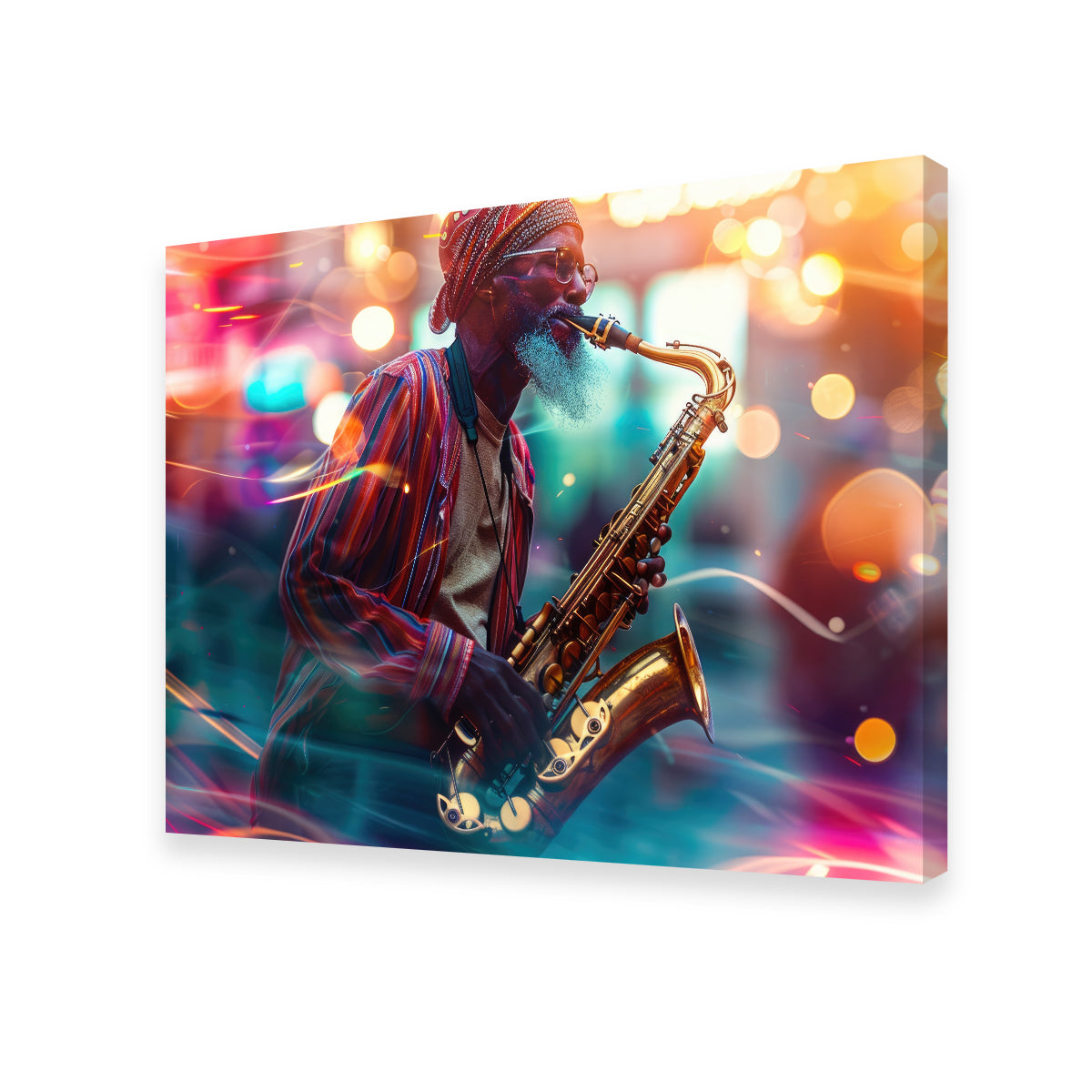 Saxophonist in the City Lights Wall Art