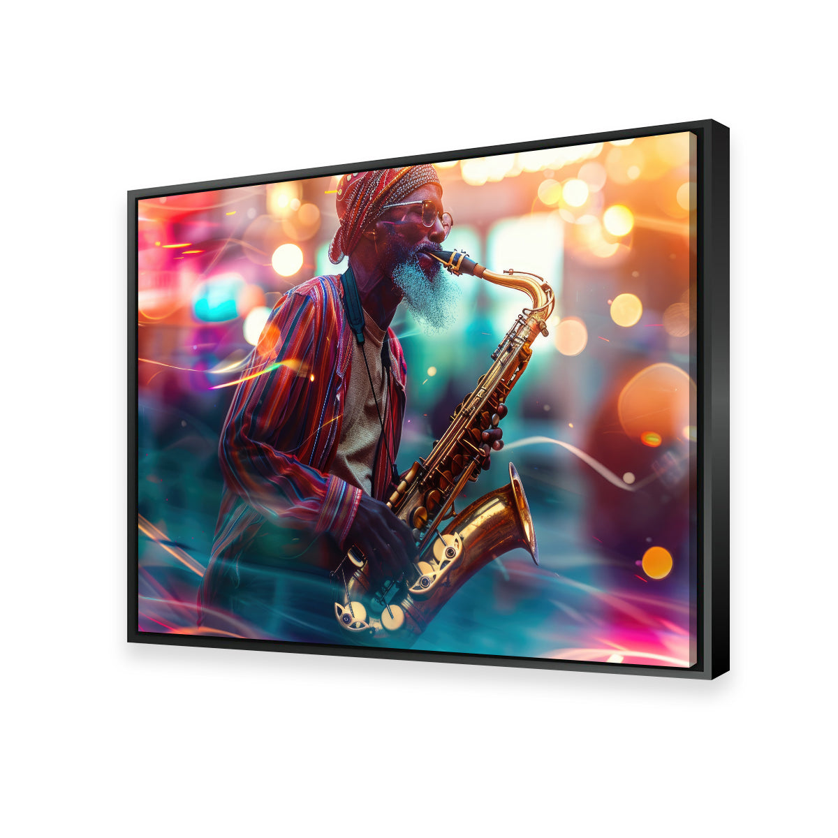 Saxophonist in the City Lights Wall Art