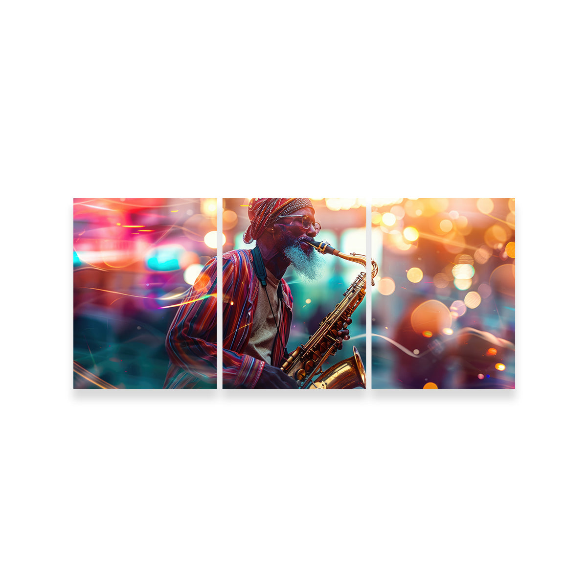Saxophonist in the City Lights Wall Art