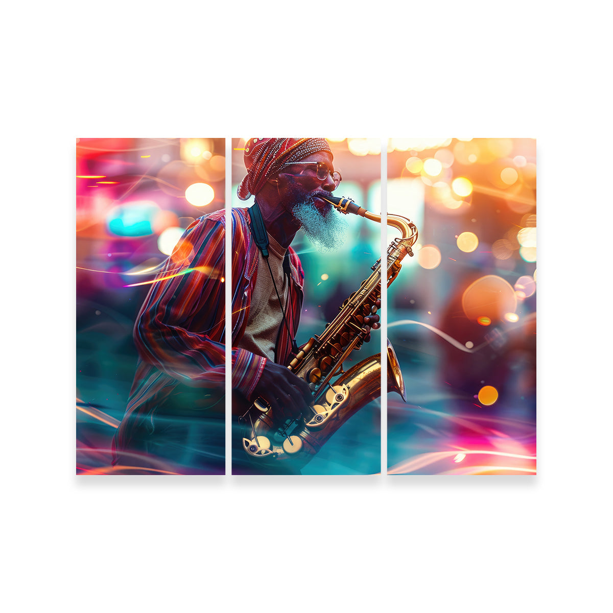 Saxophonist in the City Lights Wall Art