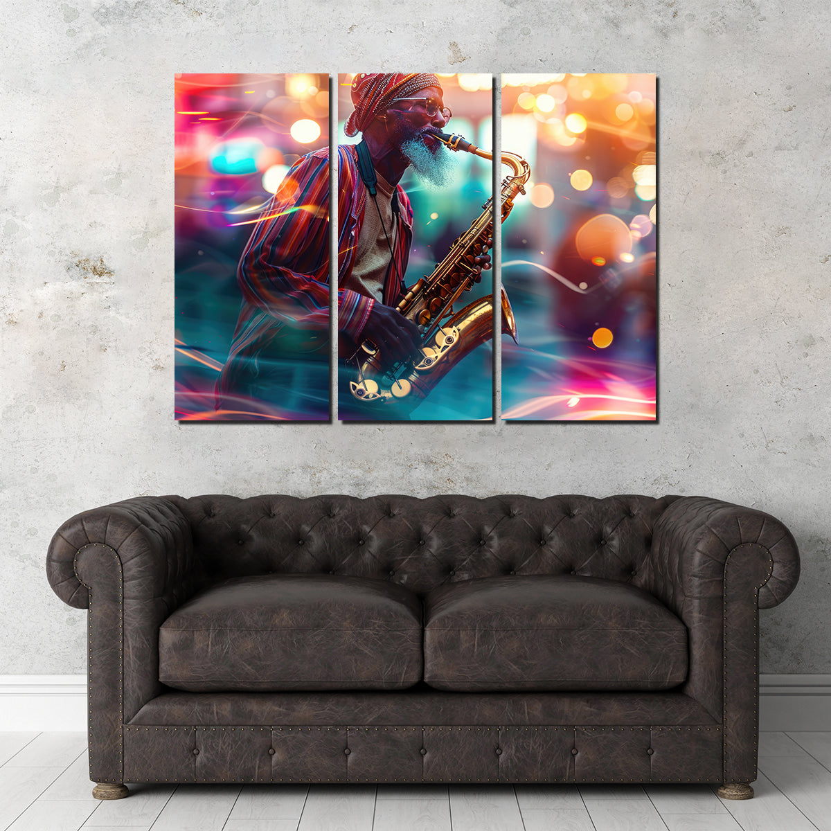 Saxophonist in the City Lights Wall Art