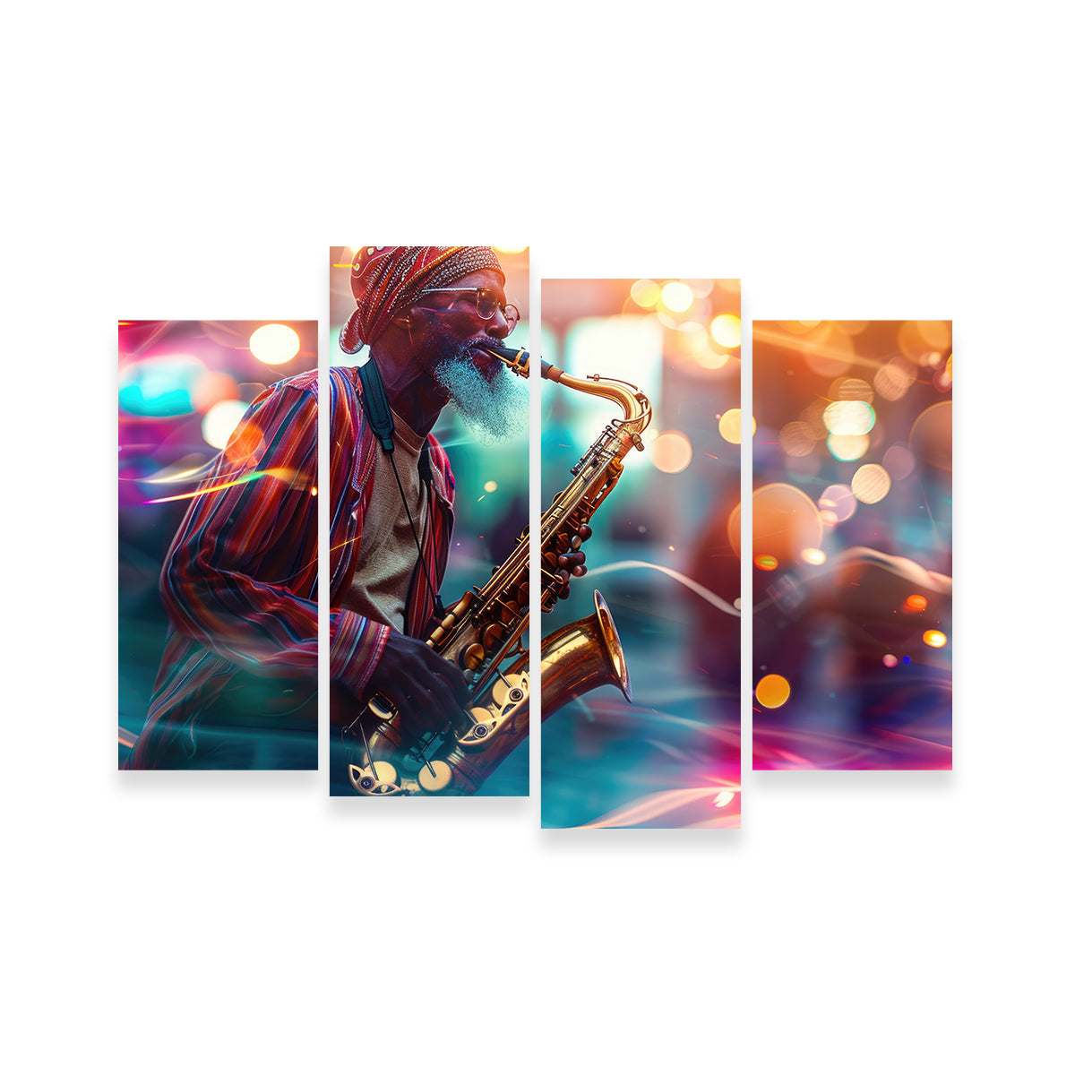 Saxophonist in the City Lights Wall Art
